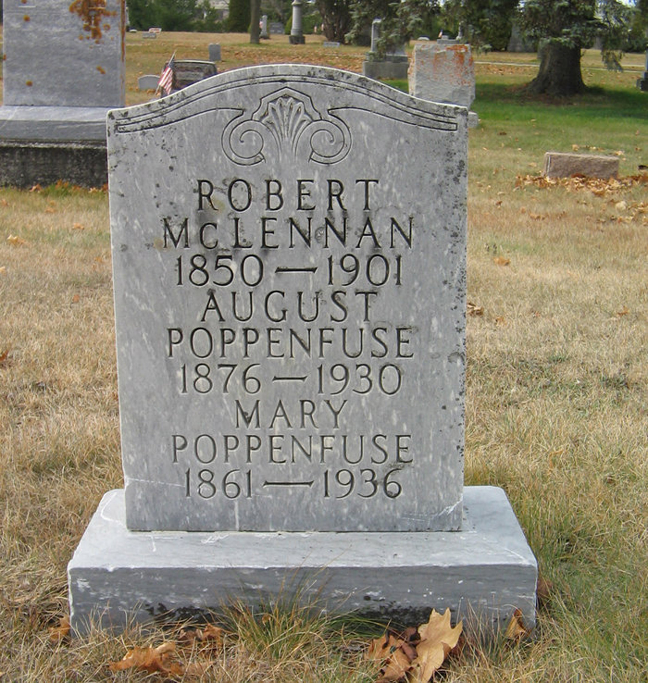 Photo of headstones/Farquhar 'Robert' McLennan died 1901 MI Evergreen Cemetery, Alpena, Michigan